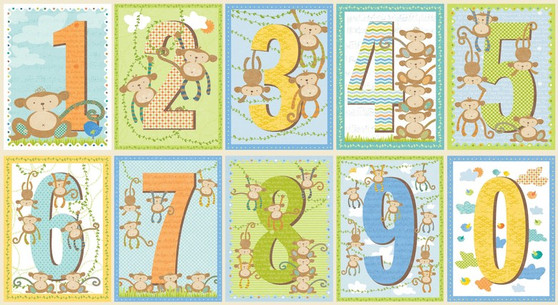 Little Monkey Block Panel by Sharon Kropp for Blend Fabrics, SKU# 102.101.07.1