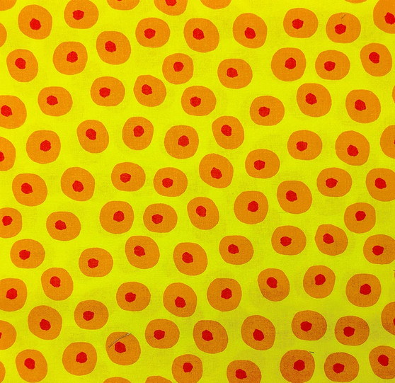 Safari Sweethearts Large Orange Circles on Golden Yellow by Red Rooster Fabrics, SKU# 22257-Gold1