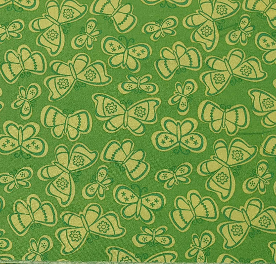 Flower Bucket Green Tonal Butterflies Cotton Fabric by Genevieve Gail for Windham Fabrics SKU 30363-2