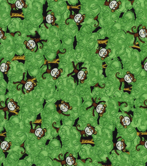 Zoo Fest Monkeying Around on Green Flannel by Blank Textiles