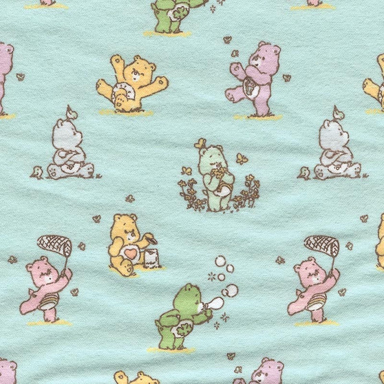 Care Bears Chasing Butterflies on Aqua Flannel