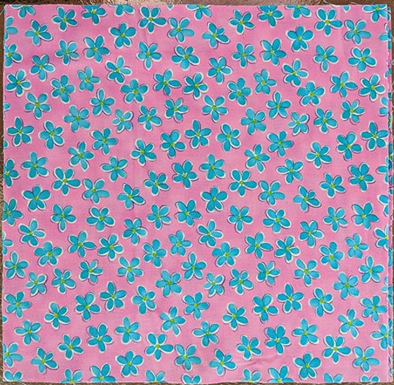 Whimsy Daisical - Blue Flowers on Pink - 12 1/2" Block