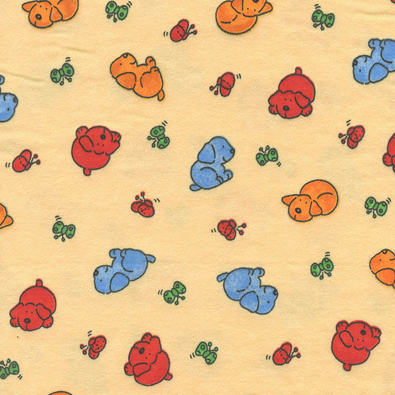 Playful Puppies & Butterflies on Peach Flannel