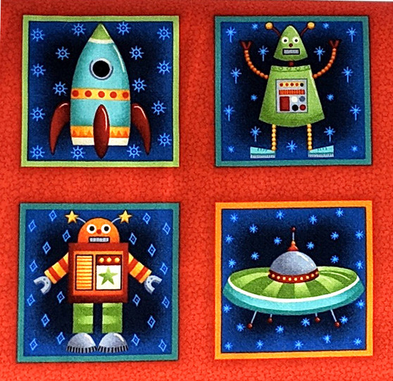 Alien Spaceships Blocks Panel by Makower