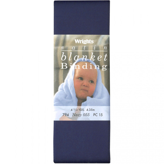 Wrights Satin Blanket Binding, 100% polyester, Navy, SKU# 794-055