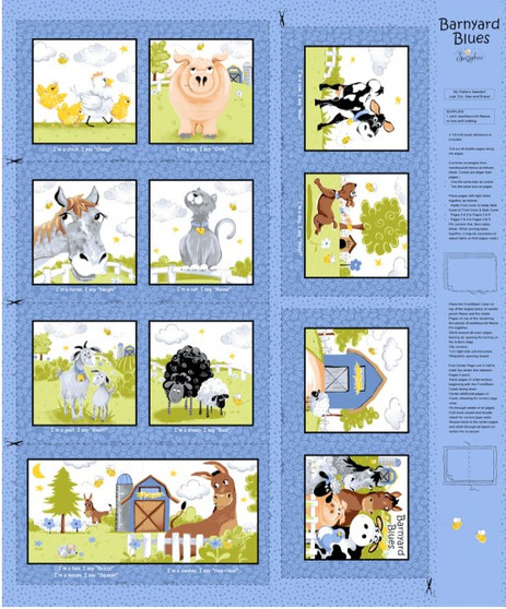 Clothworks Barnyard Blues Storybook Panel by Susybee, SKU # SB20414-760 Denim Digital photo