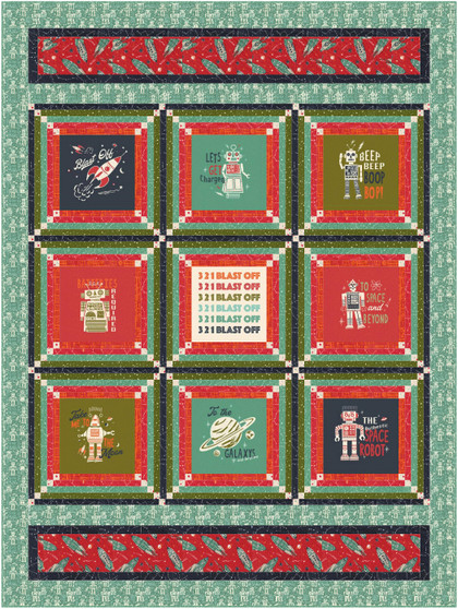 321 Blast Off Robot Space Journey Quilt Kit, 72" x 96", fabrics by Moda, SKU# KIT-35400
