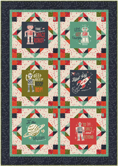 Robot Blast Off Space Journey Throw Quilt Kit, 48" x 68", fabrics by Moda, SKU# KIT-35406