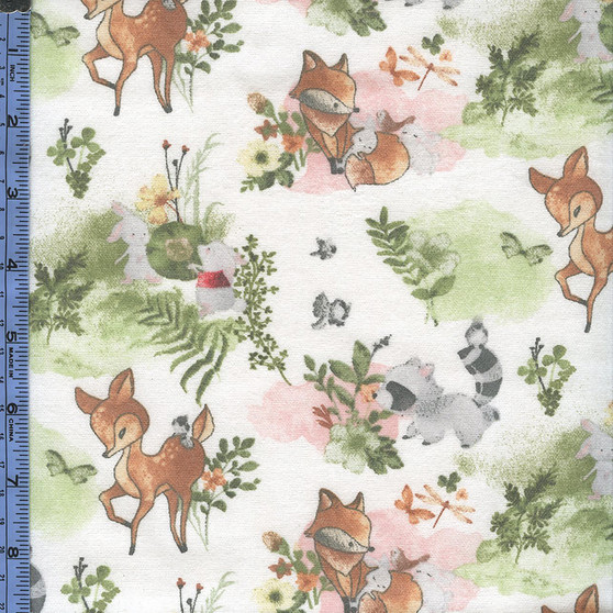 Nature's Nursery Baby Forest Animals on White Flannel by Springs Creative, SKU# 1986-4032