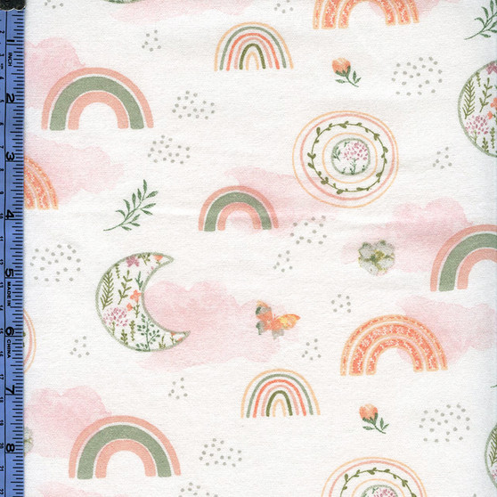Nature's Nursery Watercolor Moon Beam Garden Floral on White Flannel by Kate Thacker for Springs Creative, SKU# 1986-4057