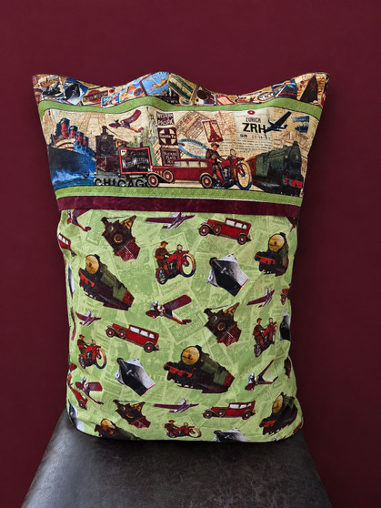 Vintage Voyages Collage Pillowcase Green/Burgundy Kit by Kids Fabrics Kreations, SKU PC12-Vintage Green