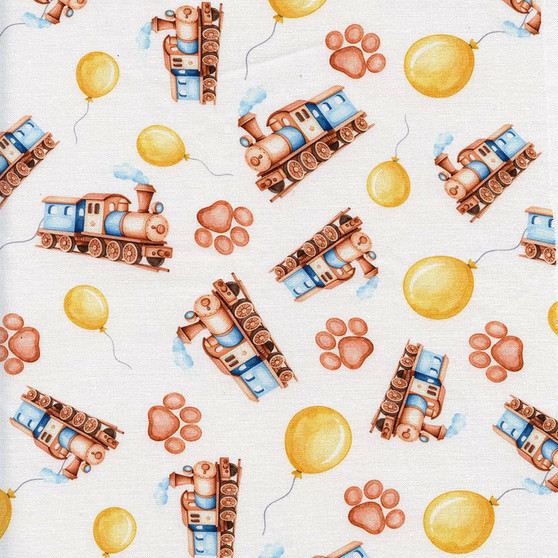 Teddy Bear Picnic Trains and Balloons on Cream Coordinate by Mook Fabrics, SKU# 144114