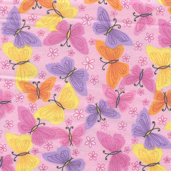 Butterflies on Pink Flannelette