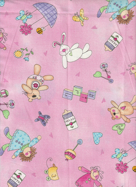 Baby's 2nd Step Girly Things on Pink by Pat Tuille for Wilmington Prints, SKU # 29144-365