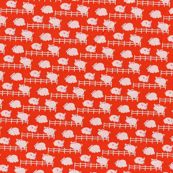 Farm-Tastic Friends Pigs Red by Sarah Frederking for Studio e Fabrics