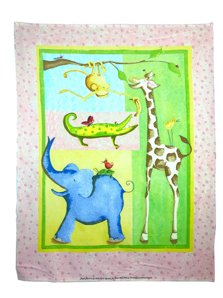 Jungle Jamboree Pink Flannel Crib Panel