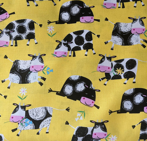 Best Friends Cows on Yellow Cotton Fabric by Henry Glass & Co.