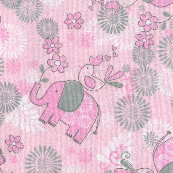 Groovy Elephant Light Pink Flannel