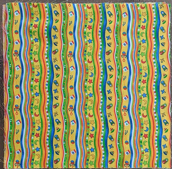 Baby Things Bright Stripe - 12 1/2" Block