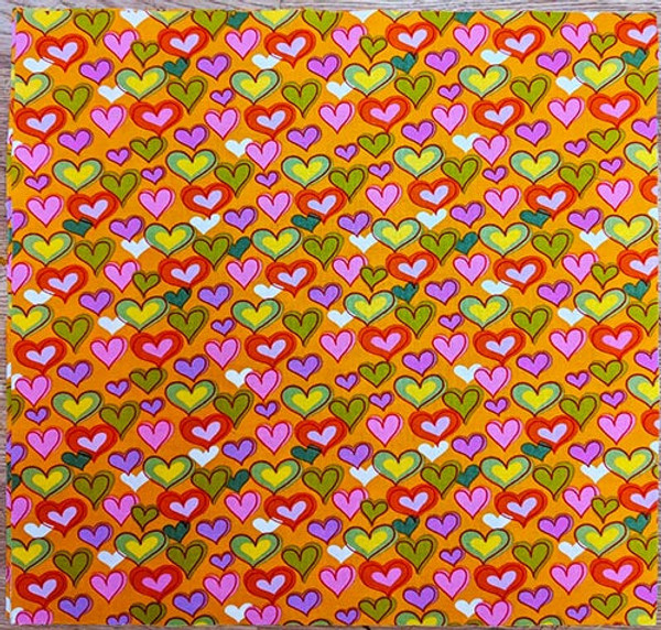 Merry Mushrooms Colorful Hearts on Orange - 12 1/2" Block