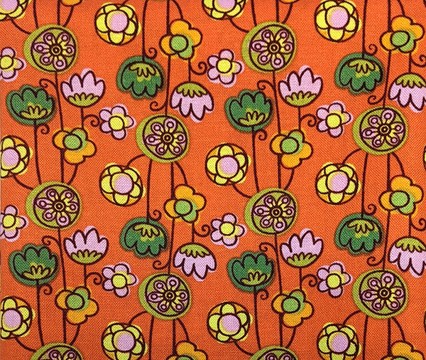 Merry Mushrooms Geometric Flowers on Tangerine - 12 1/2" Block