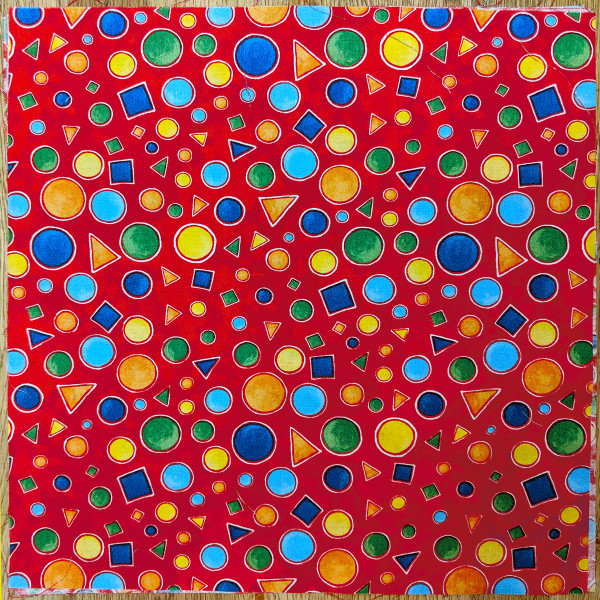 The Cats Meow Circles and Triangles on Red - 12 1/2" Block