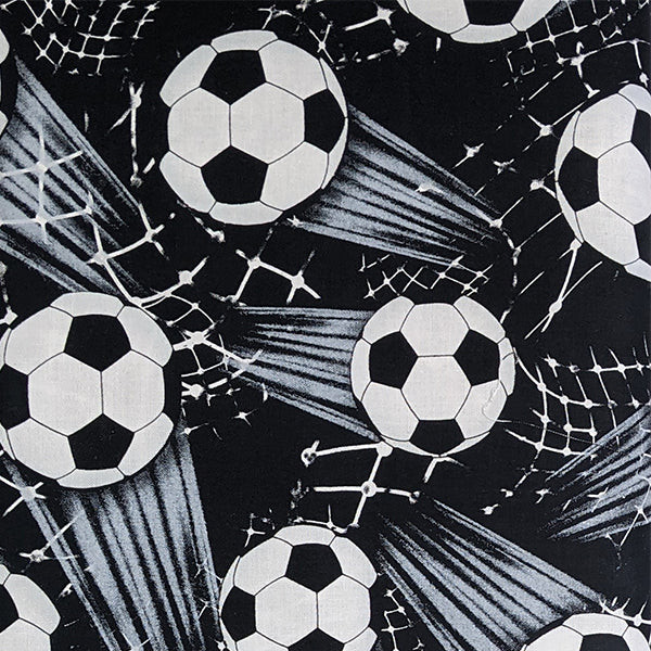 Soccer Balls and Nets on Black by Timeless Treasures, SKU# C6031-Black Soccer Balls and Nets on Black by Timeless Treasures, SKU# C6031-Black