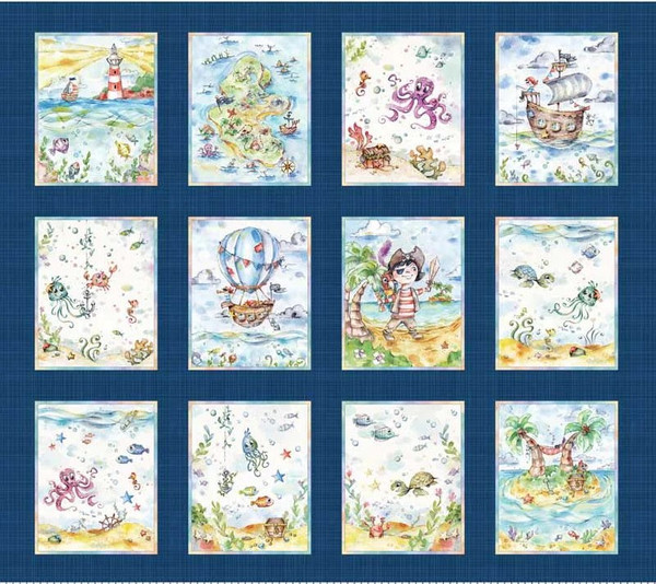 P&B Textiles Enchanted Seas Small Blocks Panel, SKU # 04932-PA