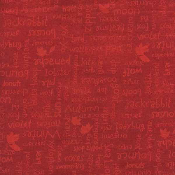 Alphabet Soup Words Tossed on Dark Red Cotton Fabric by StellaBlue