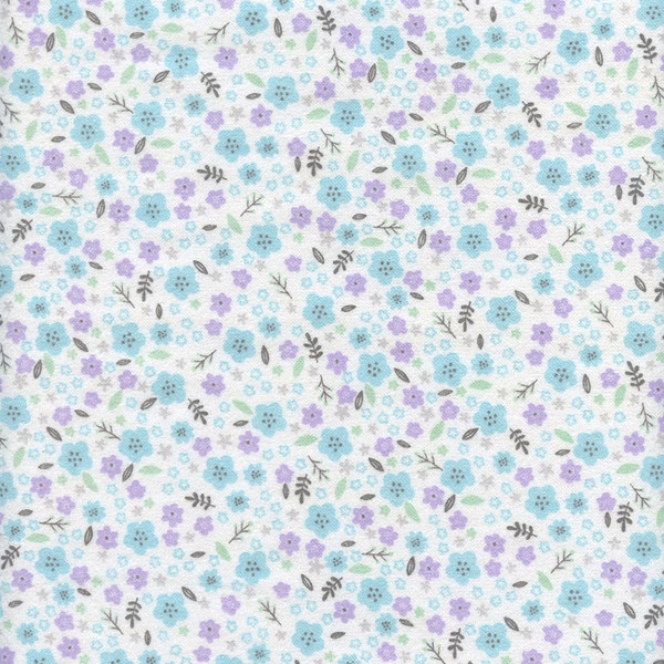 DOODLE BABY Dream Flower Violet/Aqua on White Flannel by designer Jessica Flick