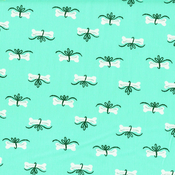 FURRY AND BRIGHT: Turquoise Dog Bone Presents by Andover Fabrics