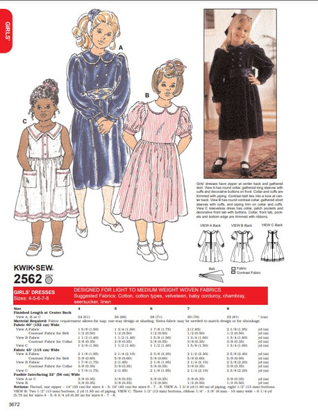 Kwik Sew Girls Dresses 2562