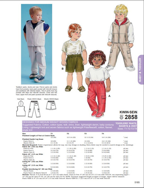Kwik Sew Toddlers Pants, Shorts & Vest 2858