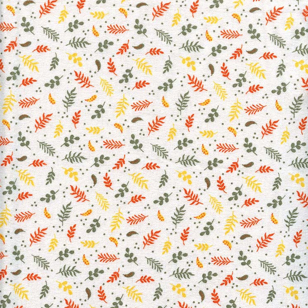 FUNTASTIC FLANNEL:  Nature Leaves & Dots on White by David Textiles