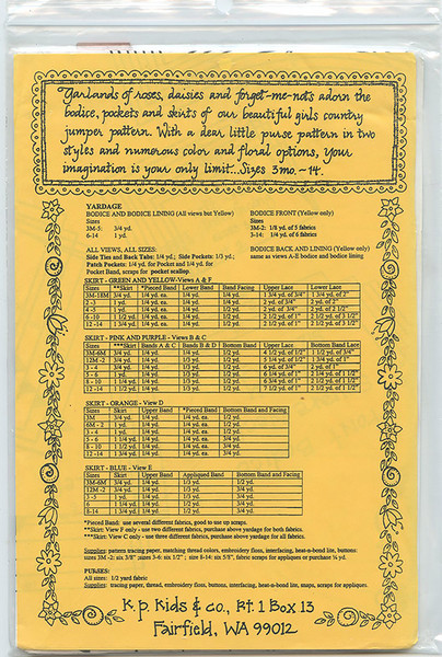 K.P. Kids & Co. Girls' Jumper pattern KPK016 sizing and fabric requirements