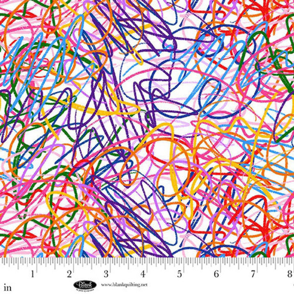 Color My World Multi-colored Scribbles on White by Hannah of Pencil and Ink Studios for Blank Textiles, SKU# 4087-55