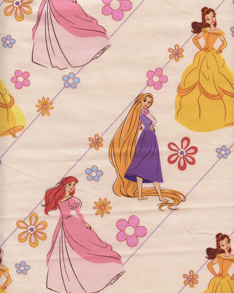 Springs Creative Disney Princesses - Floral Diagonal Stripe on Peach Cotton Fabric , SKU#80524-A62028