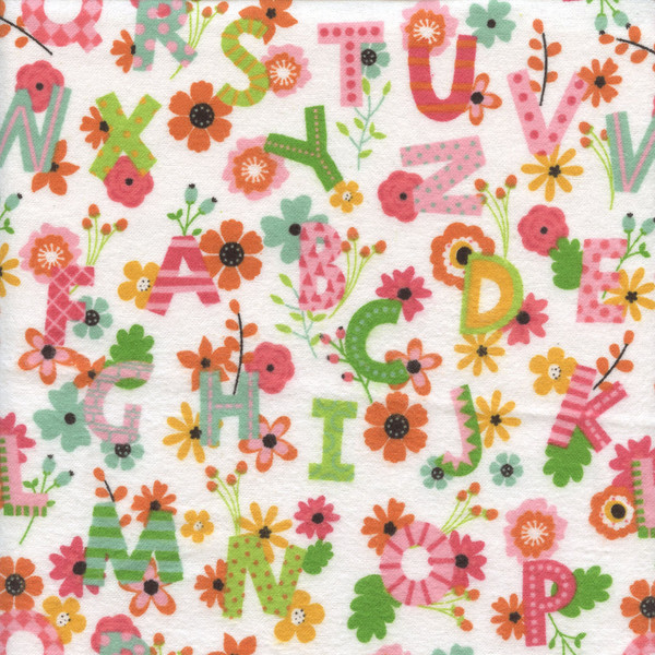 Spring Alphabet Floral Flannel by David Textiles, SKU #DX-1719-4F-1W