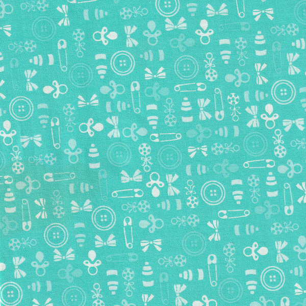 Baby Talk Aqua Green Tone-on-Tone Baby Things Fabric