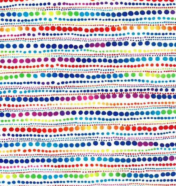 Mardi Gras Rainbow Dotted Stripe  On White Cotton Fabric by Timeless Treasures