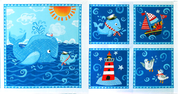Baby Beluga Cotton Blocks Panel by P&B Textiles