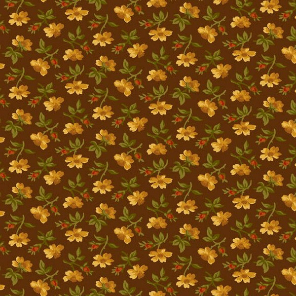 Grasslands Flannel Medium Flowers on Brown