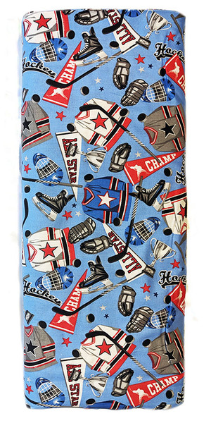 Hockey Champs Cotton Woven Fabric on Blue by Mook Fabrics