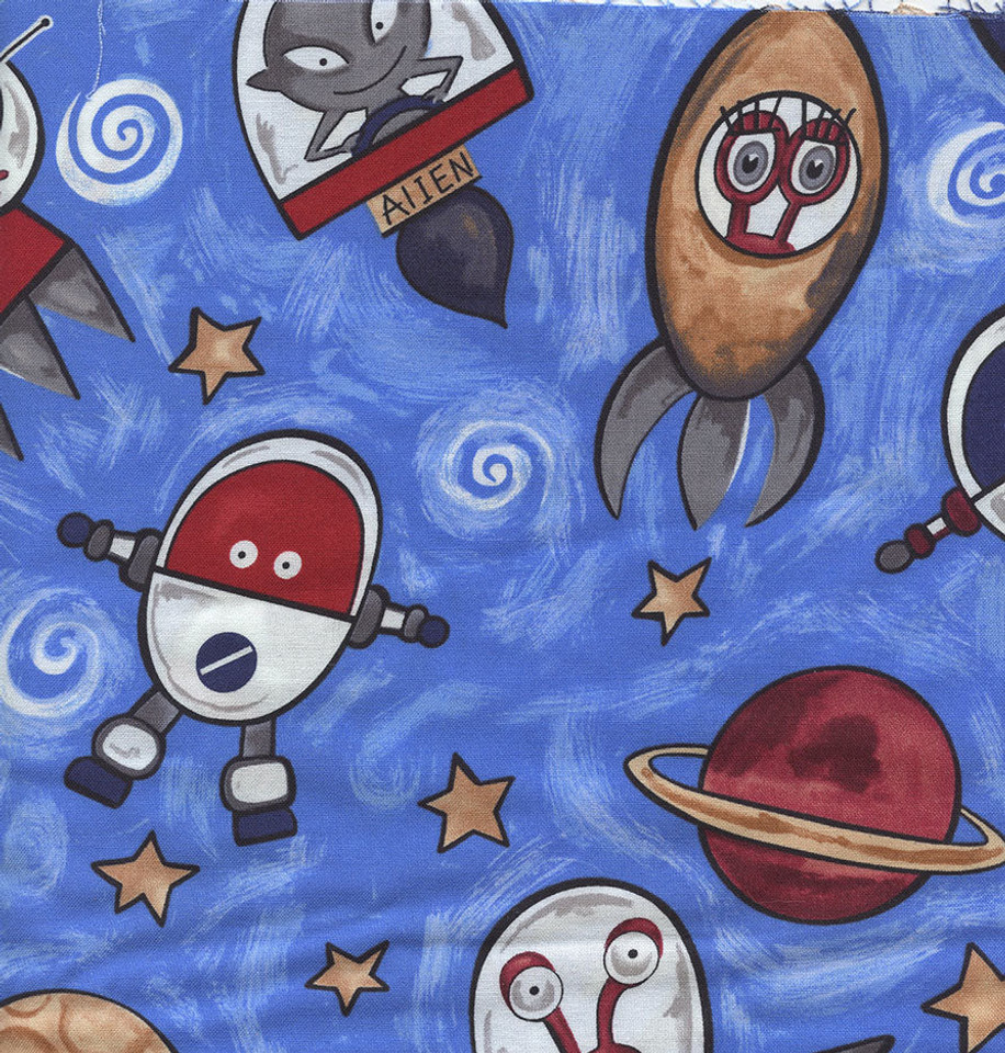 Alien Spaceships & Planets Allover Blue