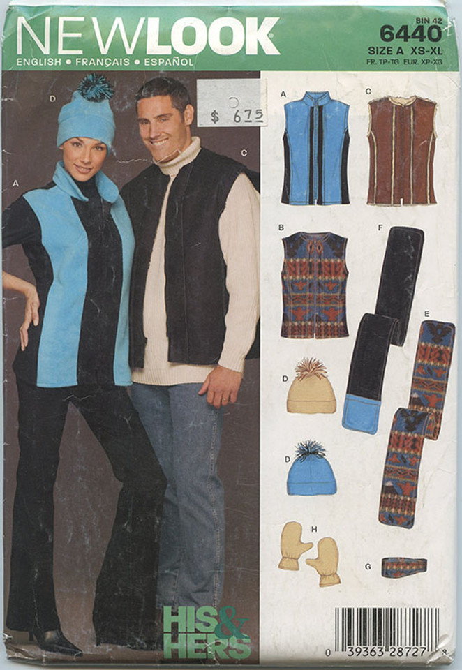 New Look Pattern 6440 - Adult Fleece Vest and Hat
