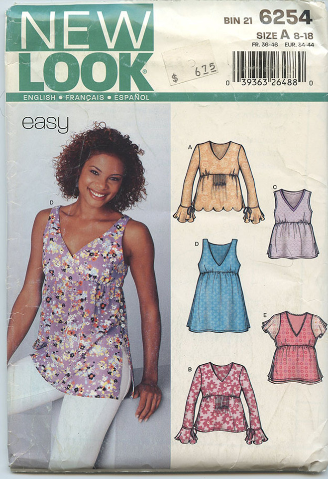 New Look Ladies V-neck summer shirt Pattern 6254 New Look Ladies V-neck summer shirt Pattern 6254