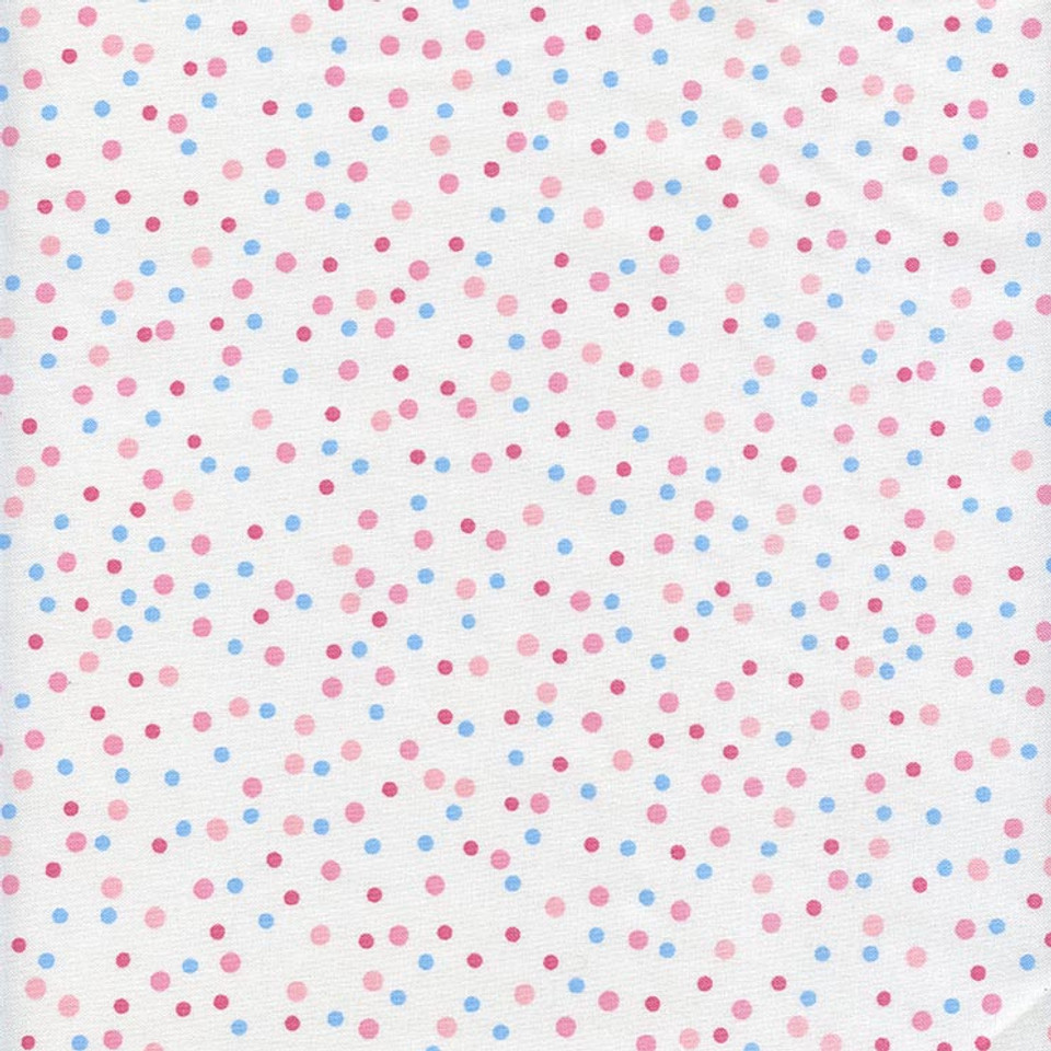 Blue and Pink Polka Dots on White