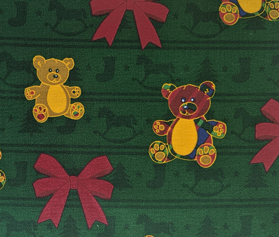Festive Bears and Bows on Dark Green