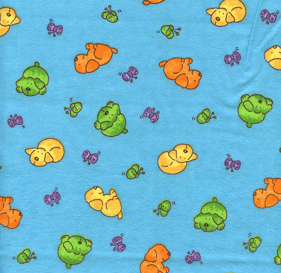 Playful Puppies & Butterflies on Aqua Flannel Playful Puppies & Butterflies on Aqua Flannel