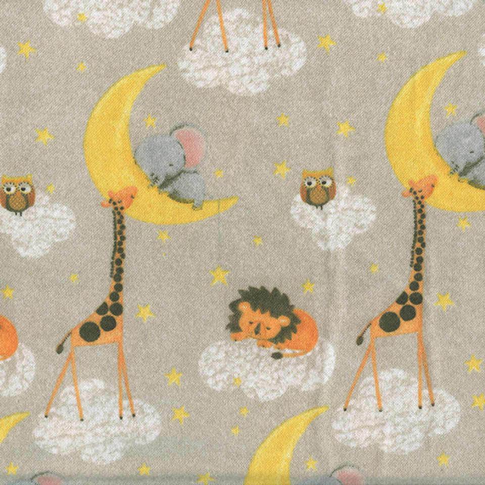 Twinkle, Twinkle Jungle Animals Taupe Flannelette Comfy Cotton Fabric by AE Nathan
